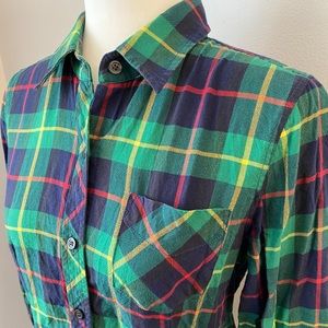 LL Bean Green plaid tartan holiday flannel shirt